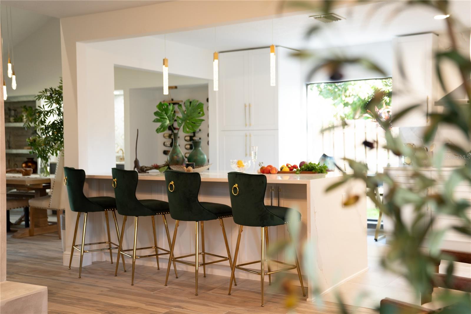 kitchen center island with waterfall edge