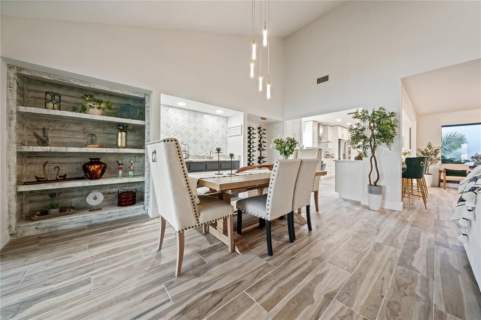 built in shelving in dinning room