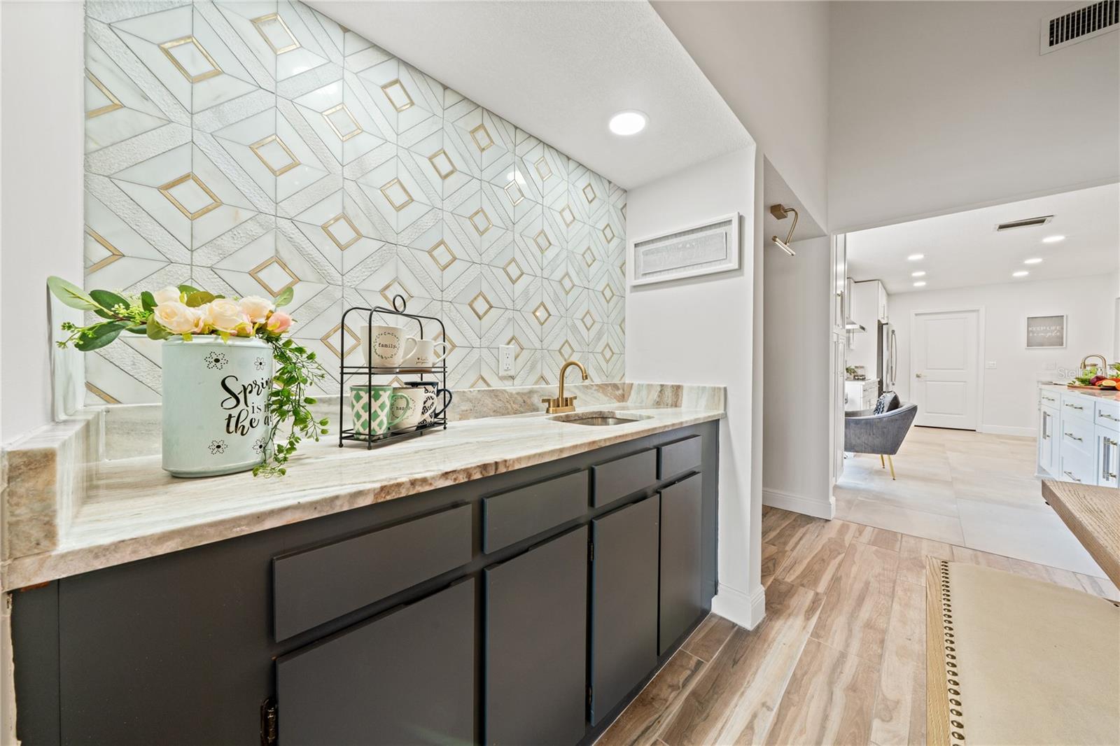 wet bar with designer back splash