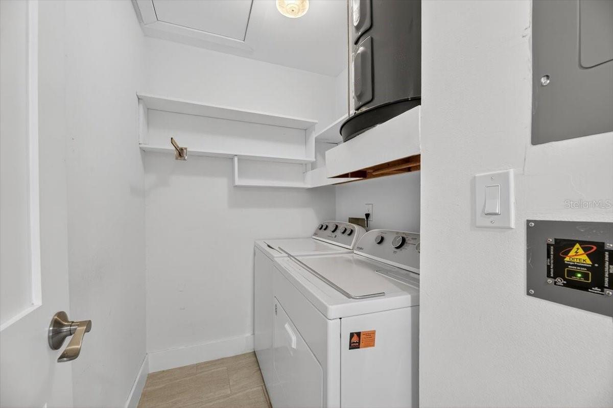 Inside laundry with whole home surge protection.