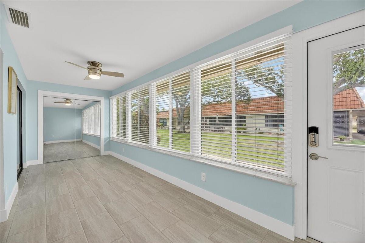 Enclosed porch view from door.