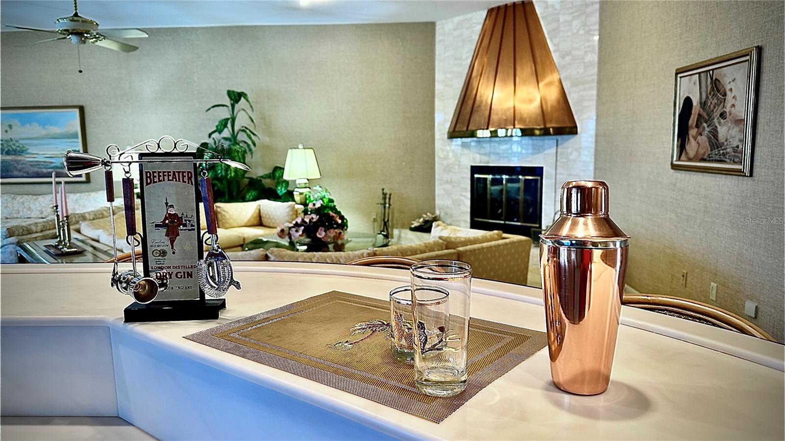 View of the Fireplace from behind the Bar