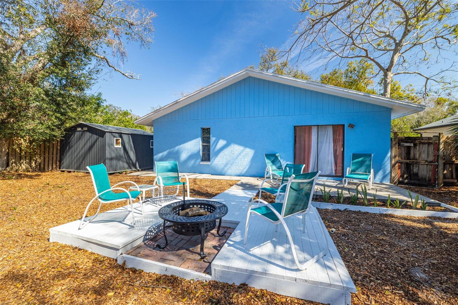 Back yard with new Firepit