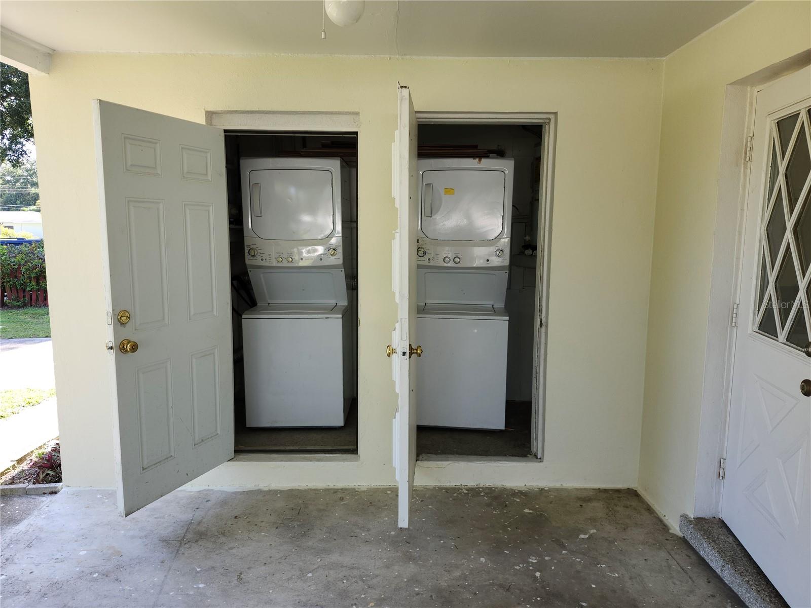 Laundry closets in the carport