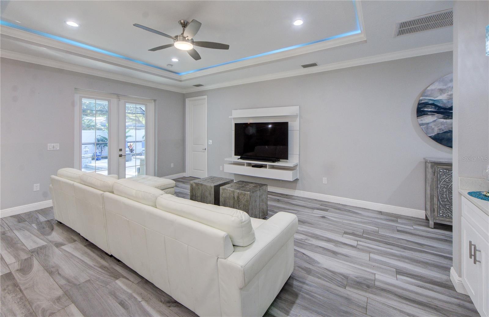 Living Room W French Doors leading to pool/lanai