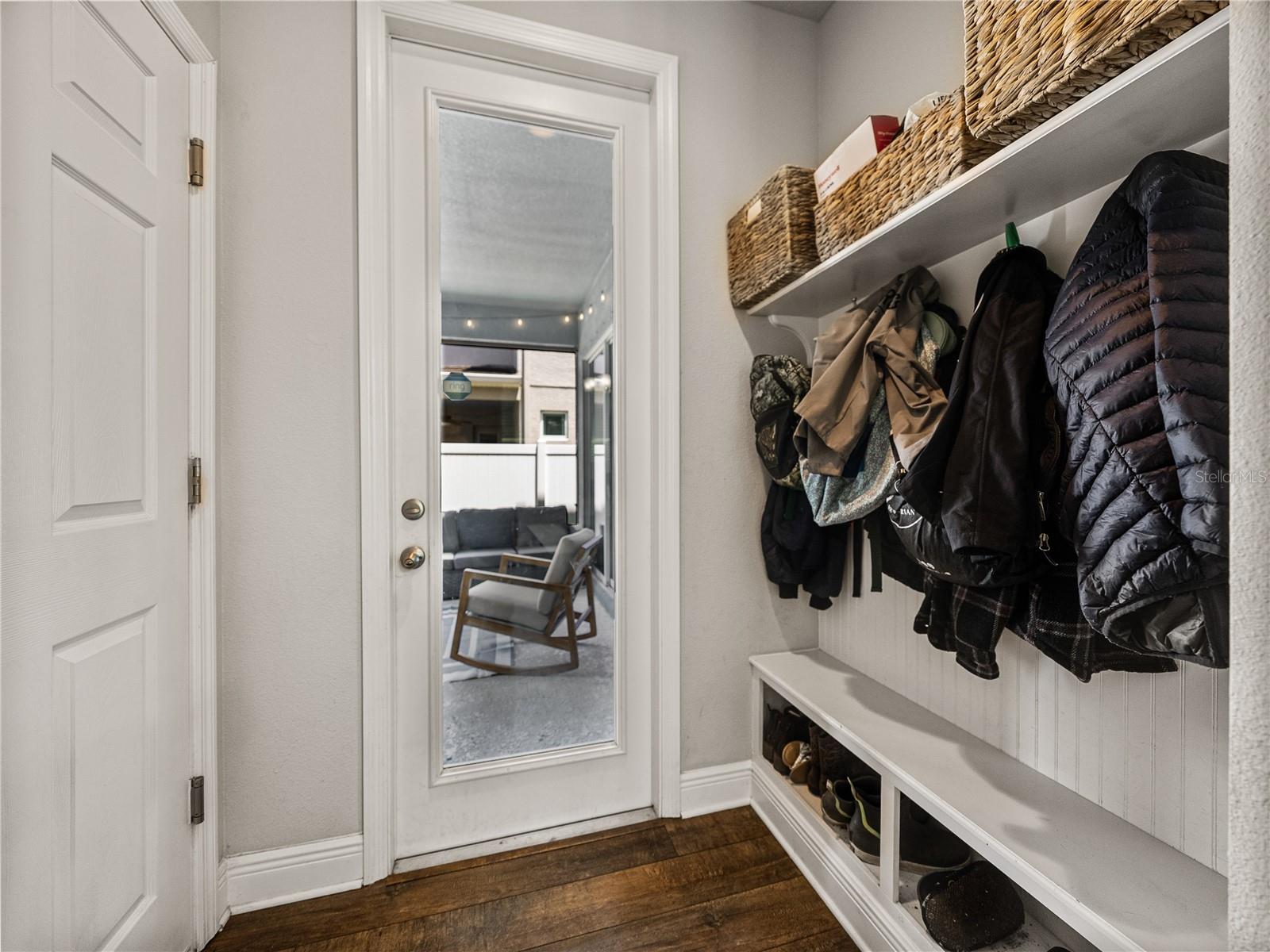 Mud room connects garage to family room to lanai