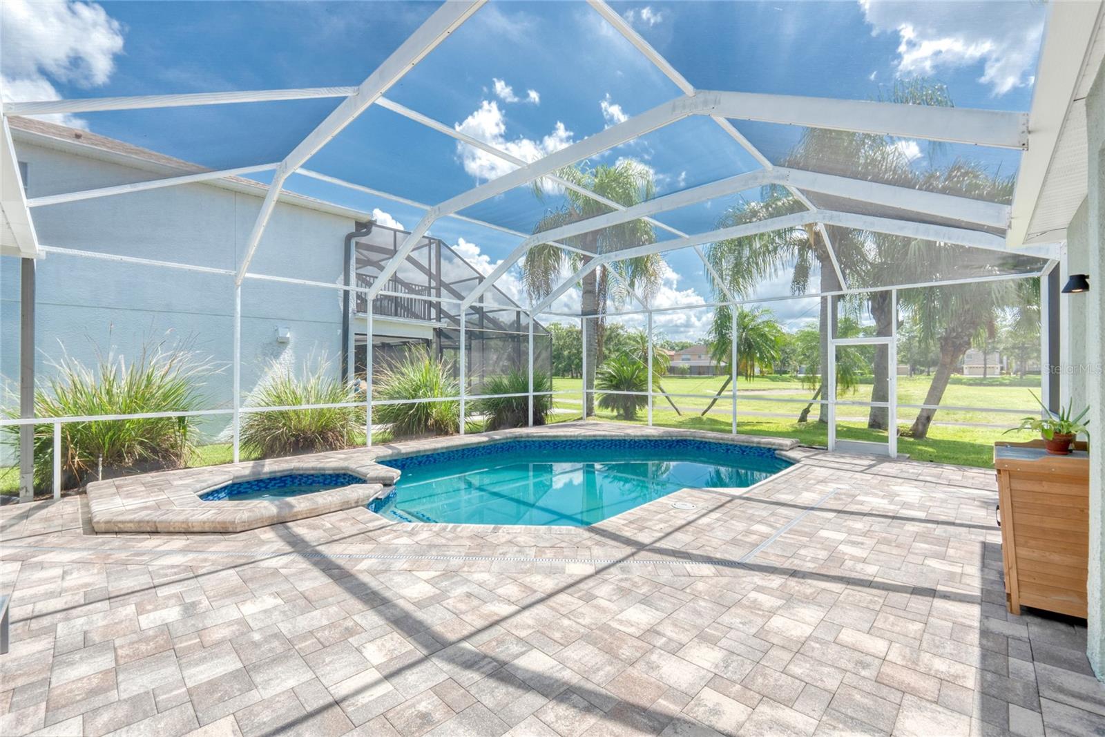 Updated landscaping around the pool cage