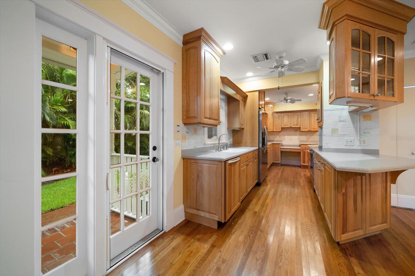 Large galley kitchen open to the family room