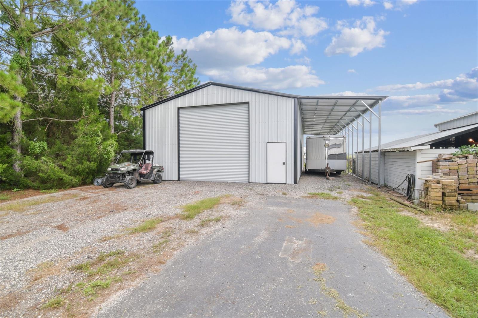 The massive steel building with roll up door