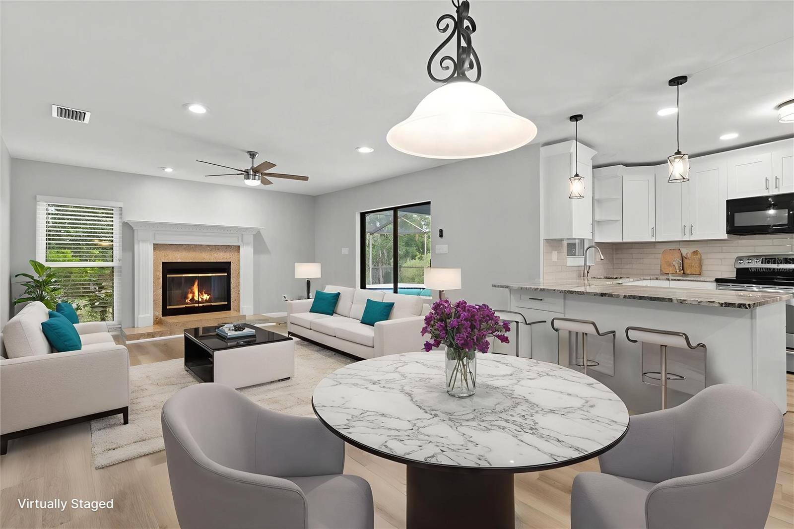 Family room & dining area, kitchen