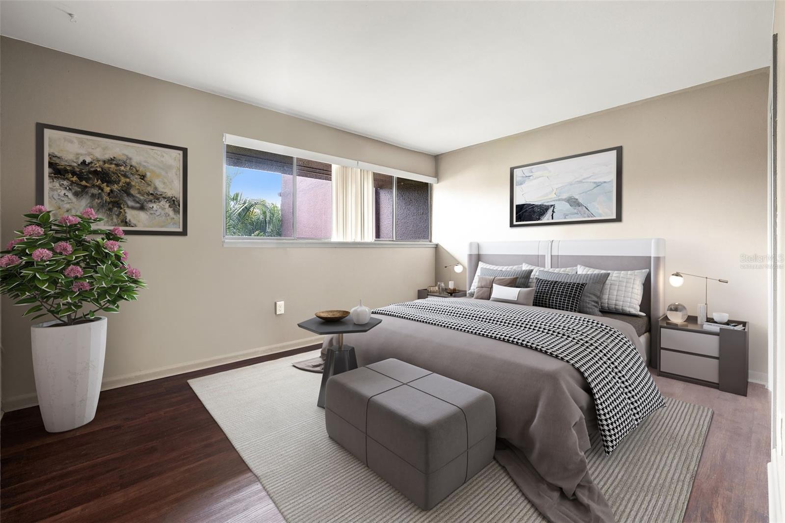 Virtually staged primary bedroom