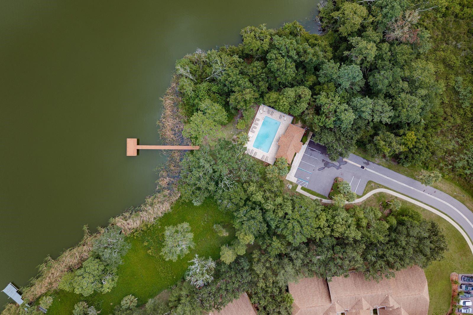 AERIAL VIEW OF POOL / PIER