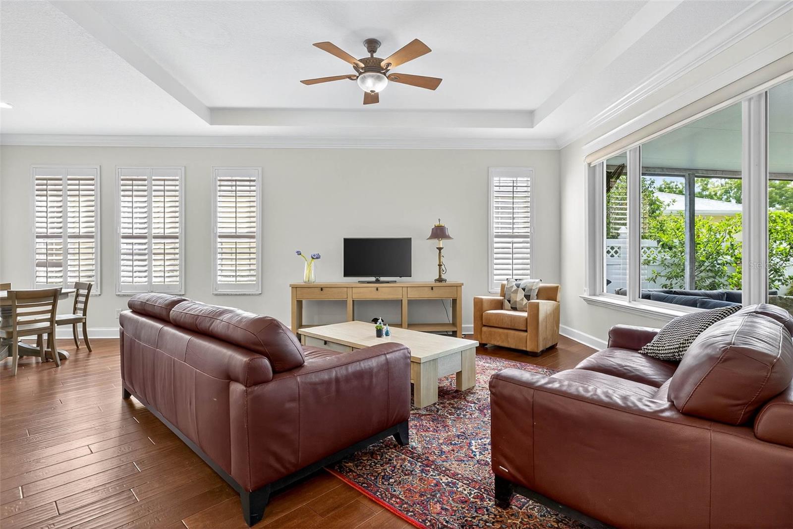 Family room with view to private, pavered patio