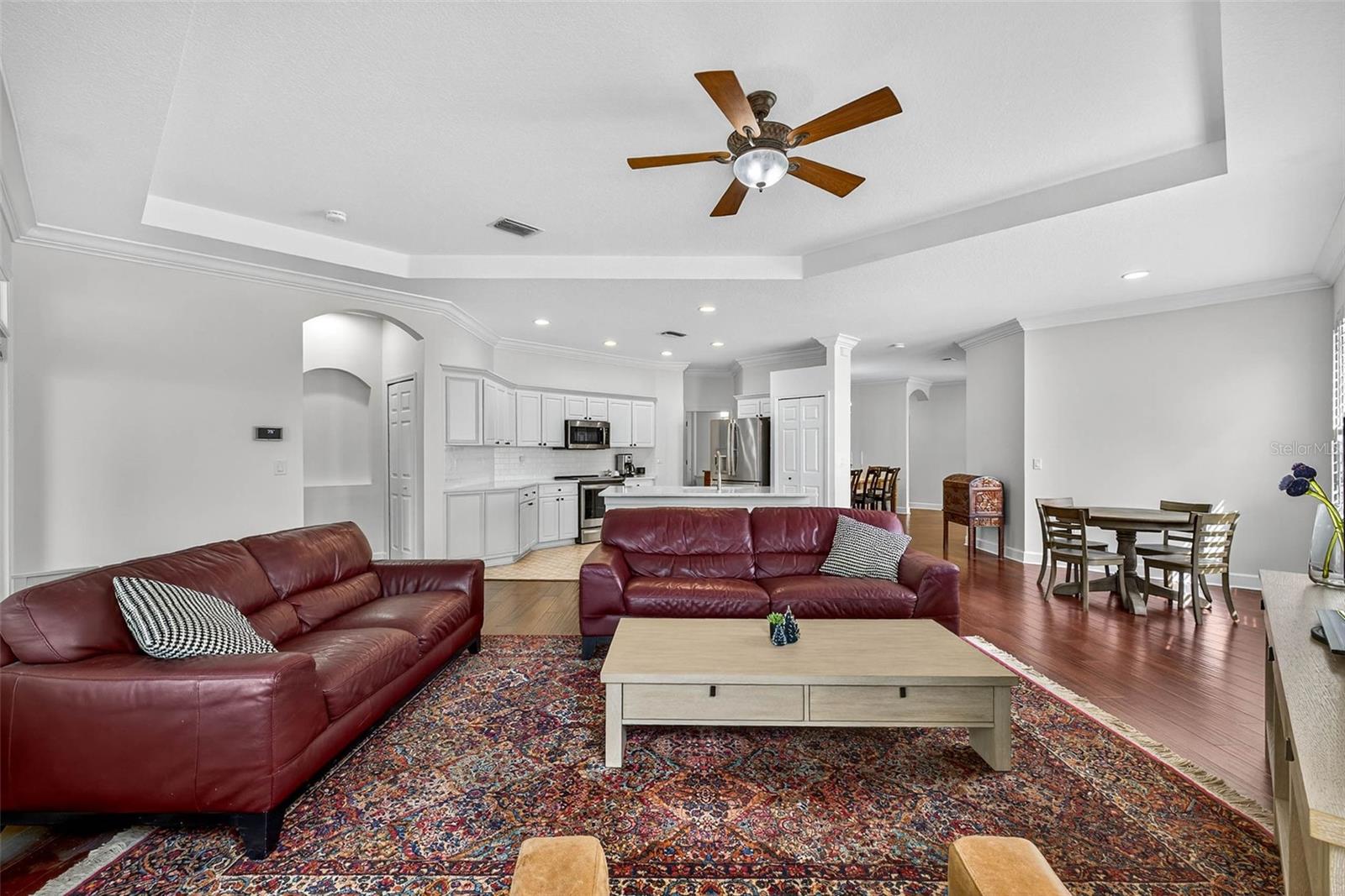 Family room with view to private, pavered patio