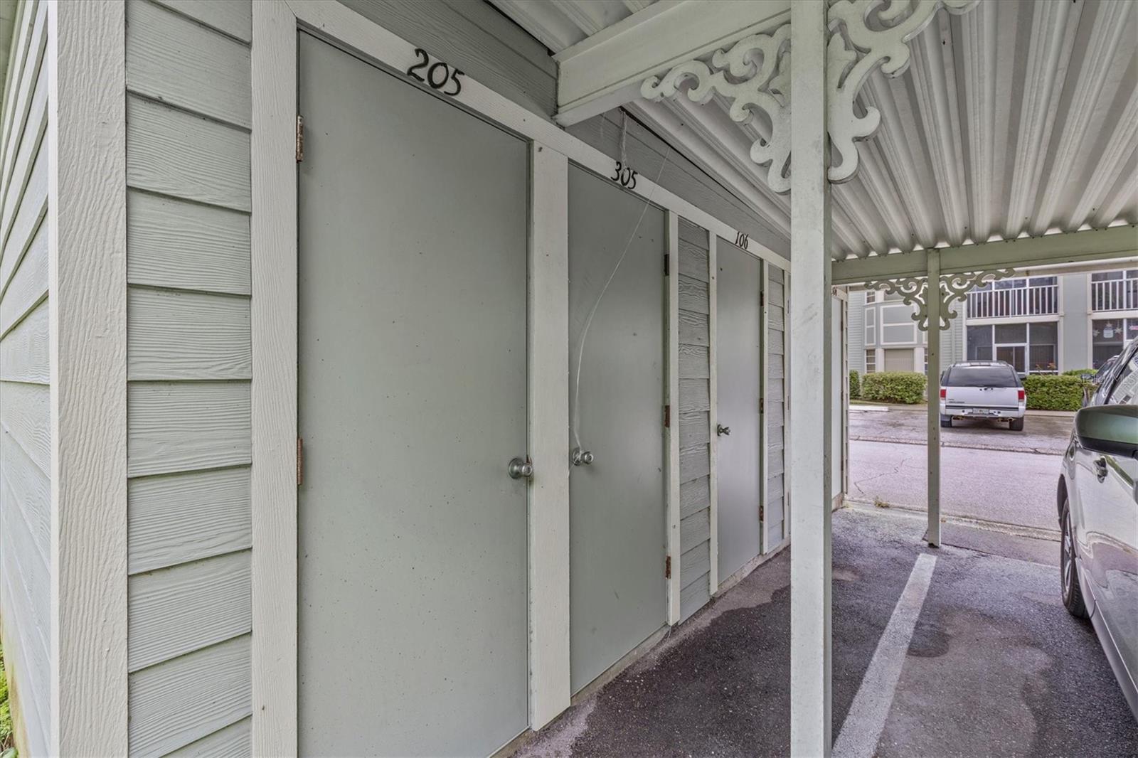 Storage room by the covered parking area.