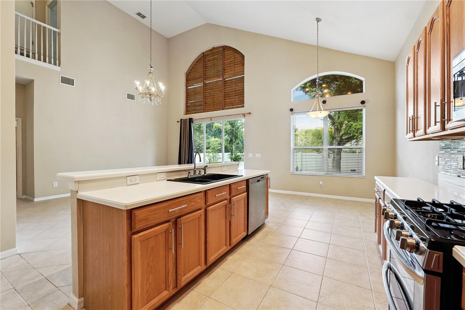 Large kitchen, open to the family room and dinette.
