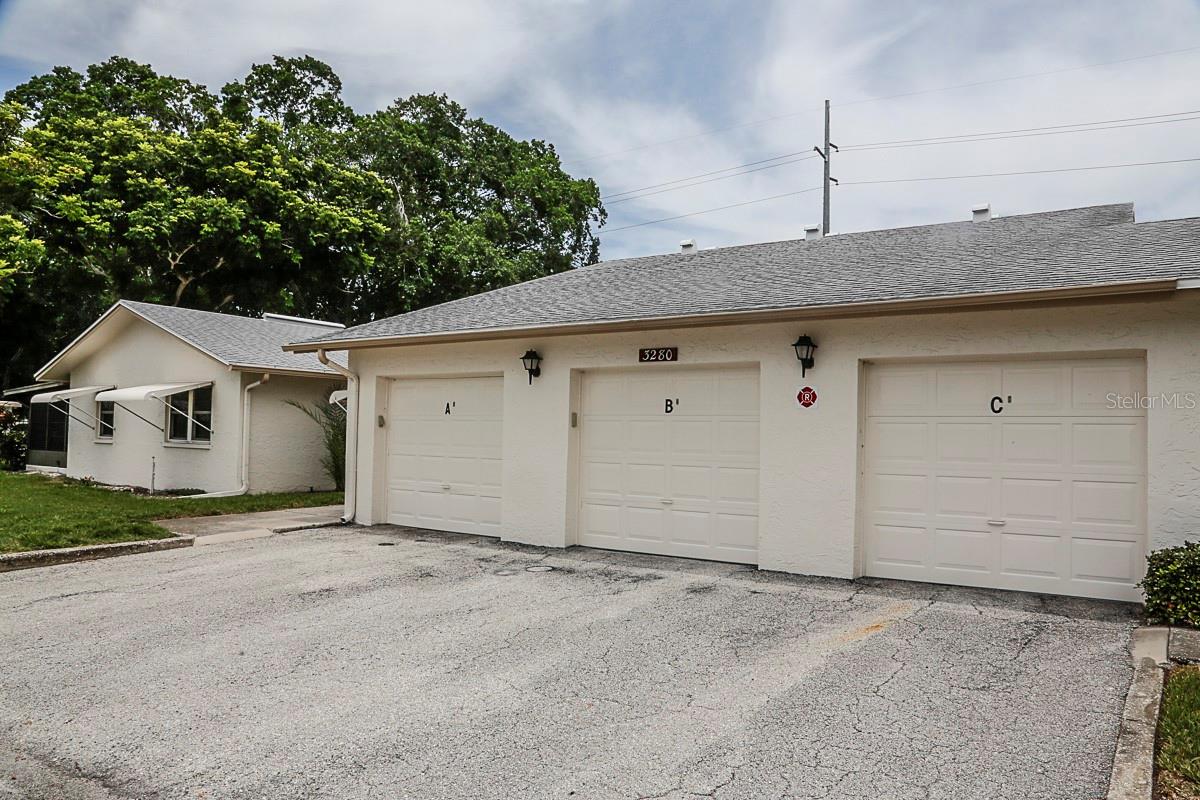 Unit #B has middle garage, there is a wall separating B and C, very private