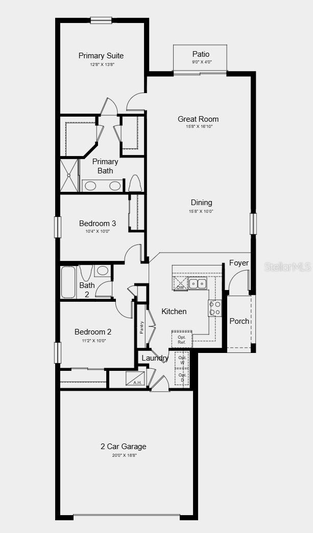 Floor Plan - Additional highlights include: quartz countertops throughout the kitchen and bathrooms, tile flooring in the main living areas, all appliances included, and window blinds throughout the home