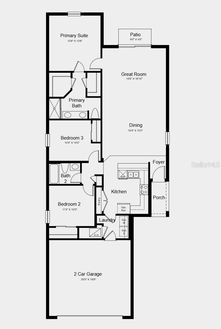 Floor Plan - Additional highlights include: quartz countertops throughout the kitchen and bathrooms, tile flooring in the main living areas, all appliances included, and window blinds throughout the home