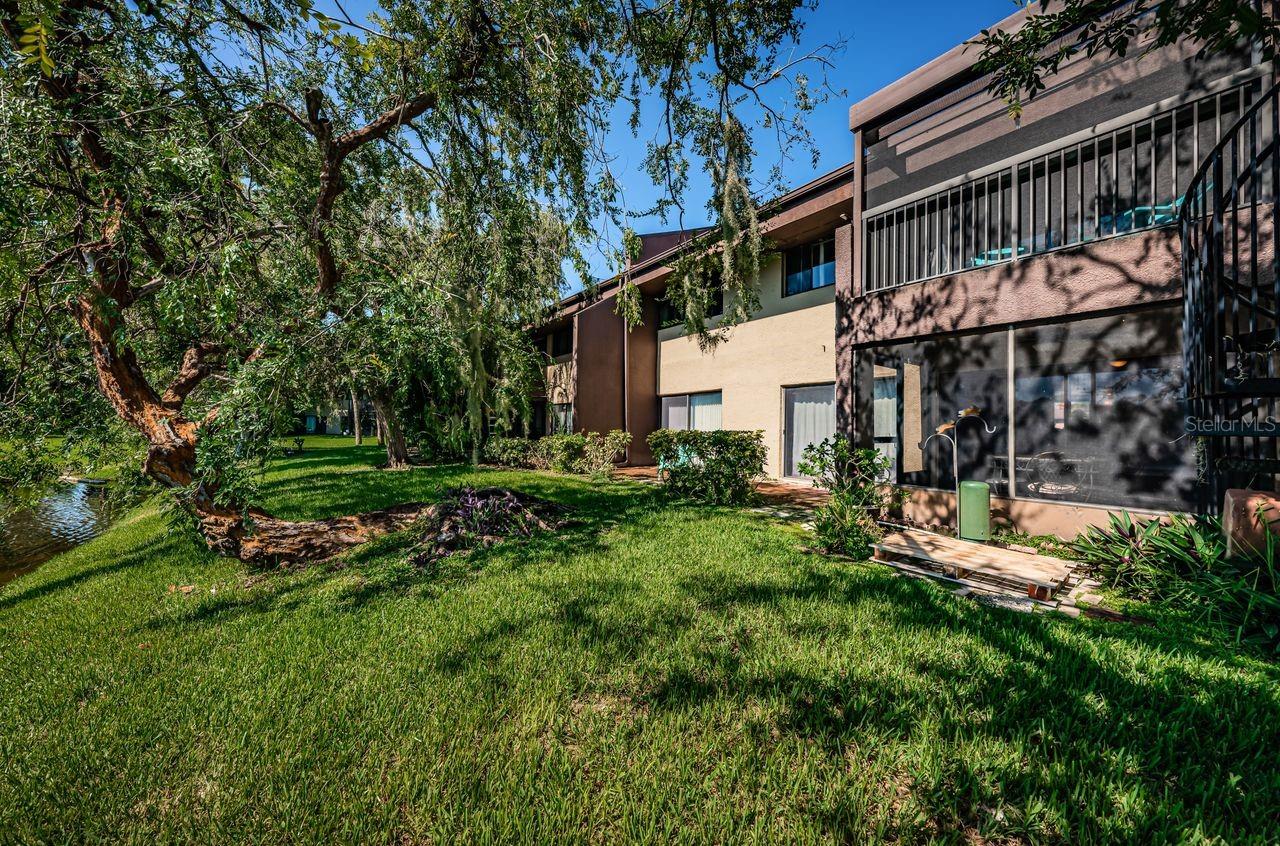 Two of the three bedrooms offer views of the lake.