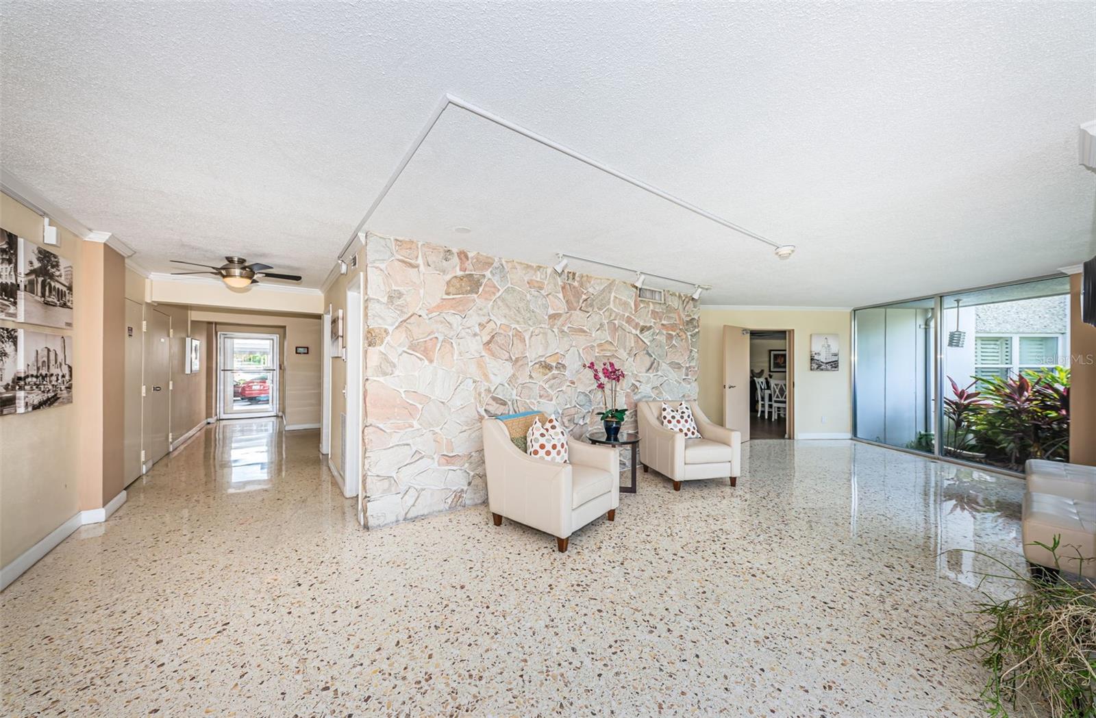 Lobby with gleaming terazzo floors