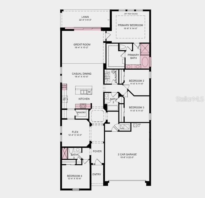 Additional highlights include: a primary bathroom with a soaking tub and separate shower, a shower in bathroom 3, gourmet kitchen, tray ceiling in the primary bedroom, a pocket sliding door out to the covered lanai, and an outdoor kitchen rough-in.