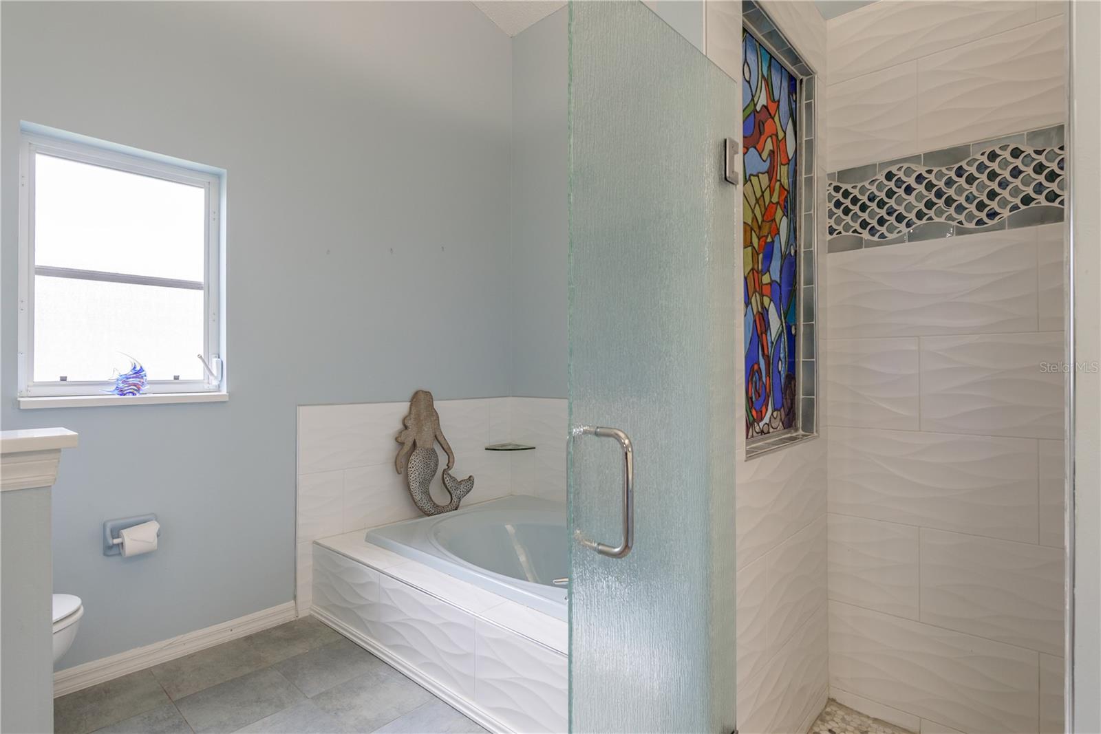 Custom Tile Work and Stained Glass Shower