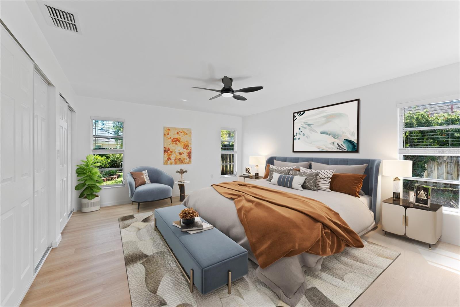 virtually staged primary bedroom