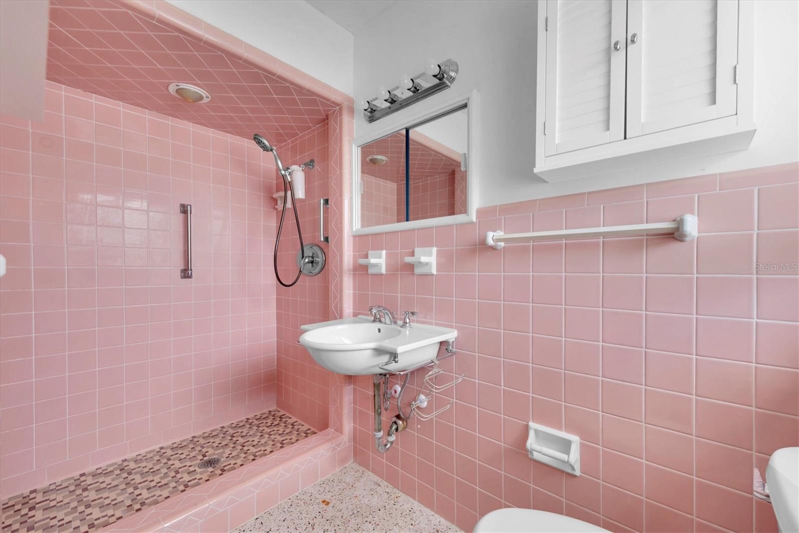 Master bath glaze white or a add Vintage wallpaper