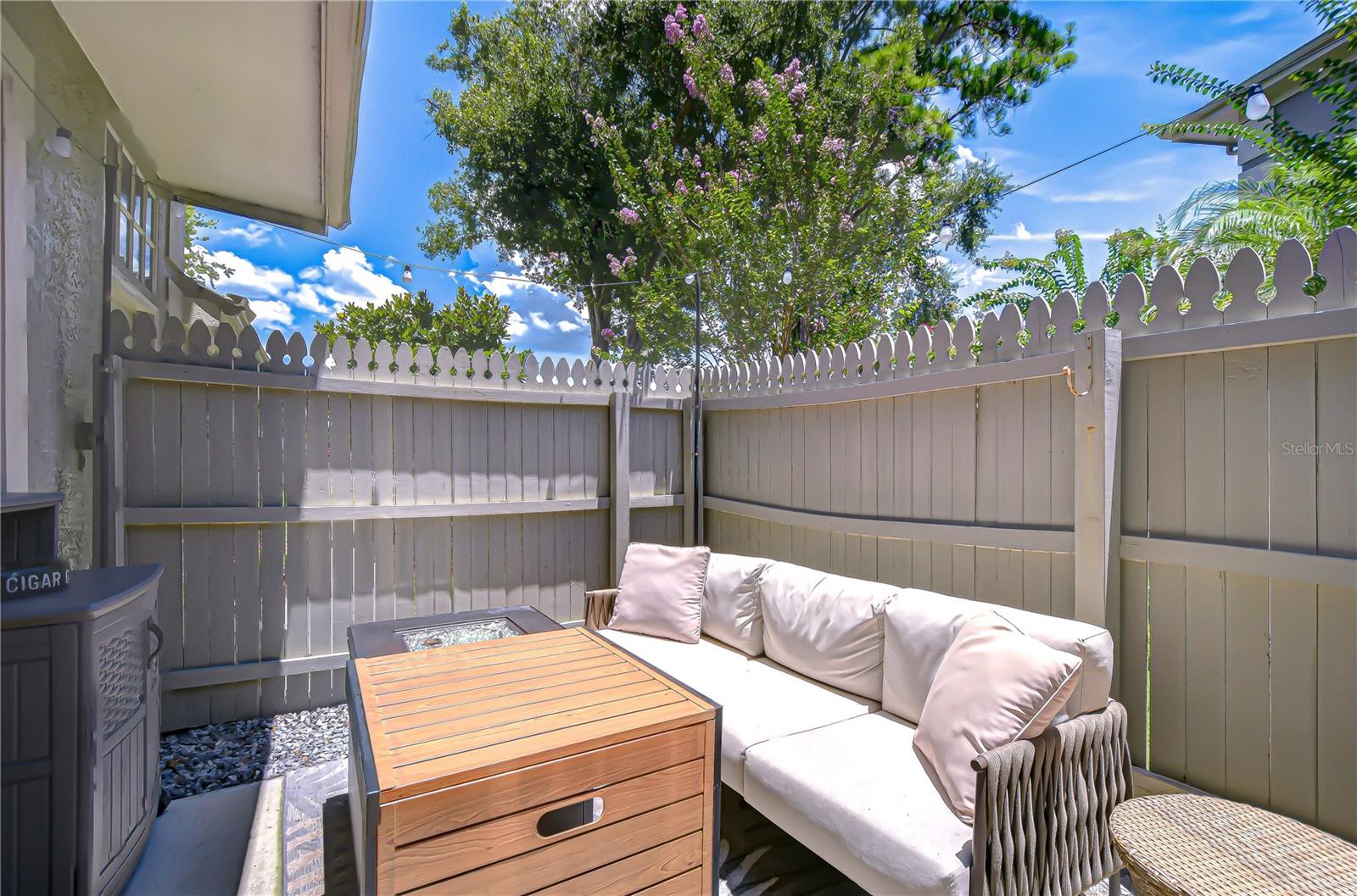 String light along privacy fence convey