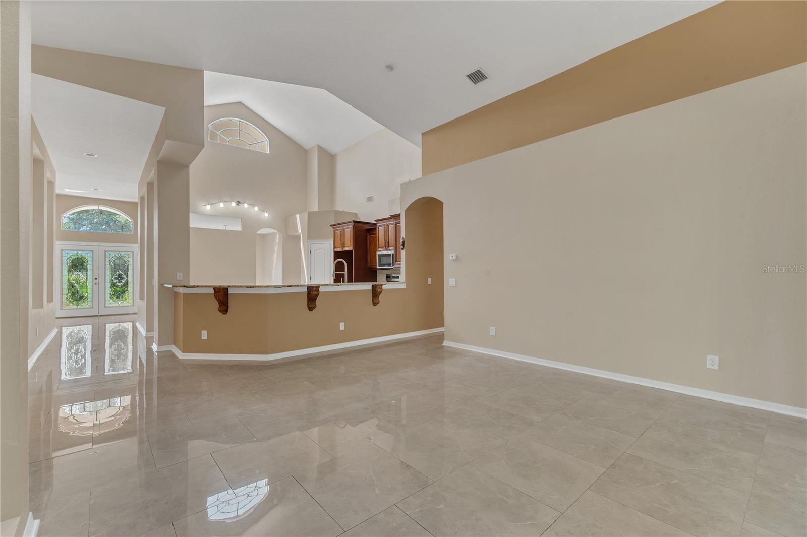 main living space with kitchen view