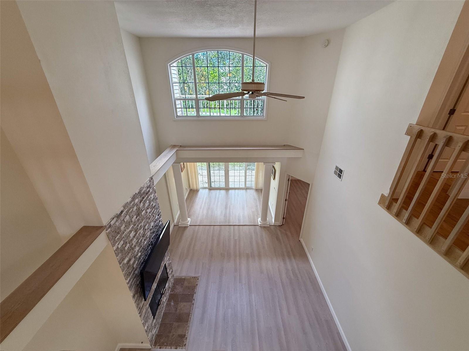 View of the living room from the loft area