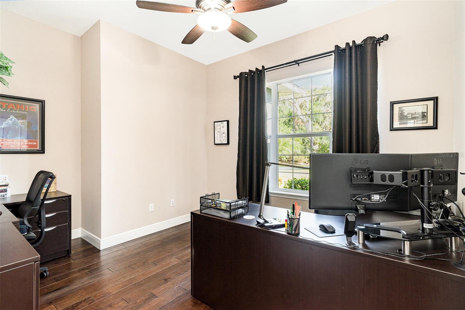 Office features wood flooring