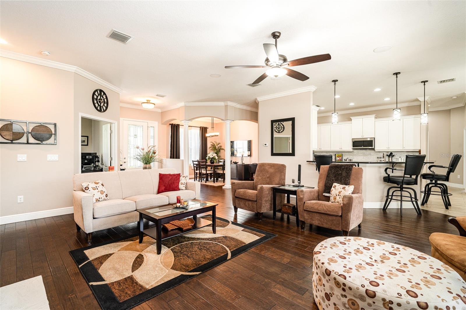 Great Room with beautiful wood flooring