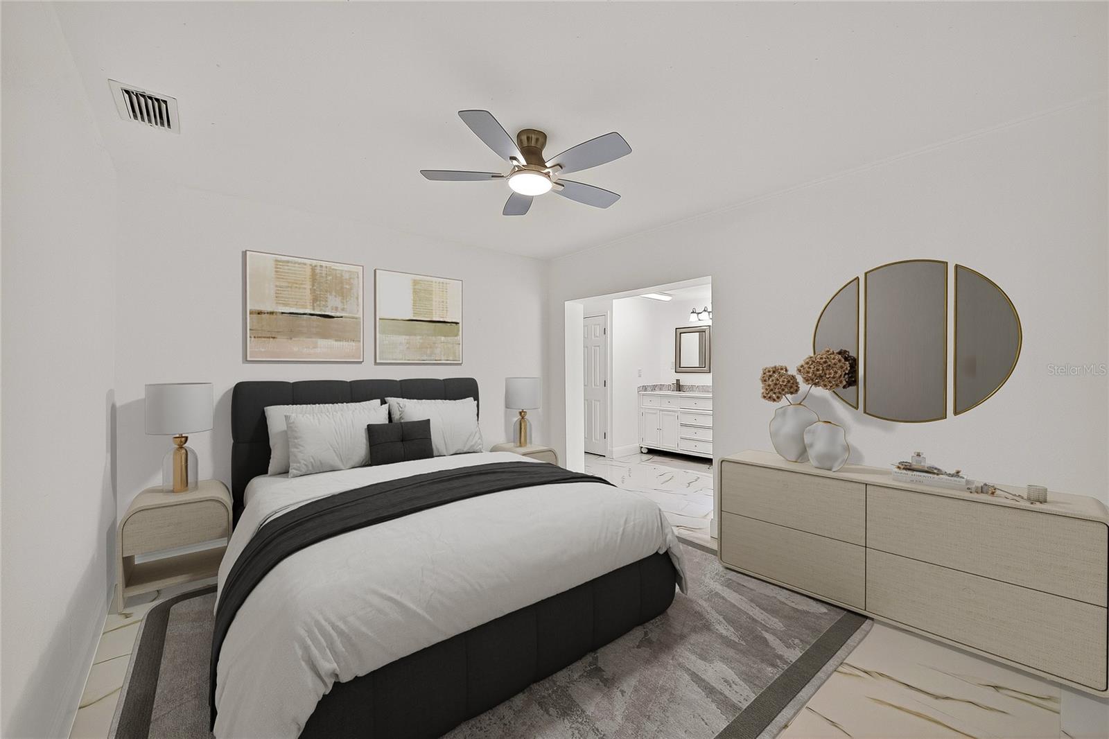 Digitally staged Master Bed,
