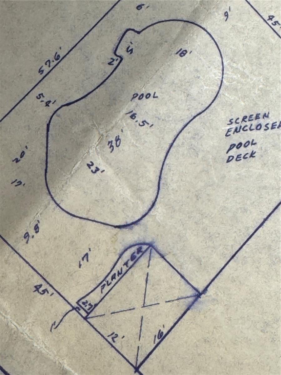 Survey of pool (original) shows dimensions of pool.  Pool is 9 ft deep
