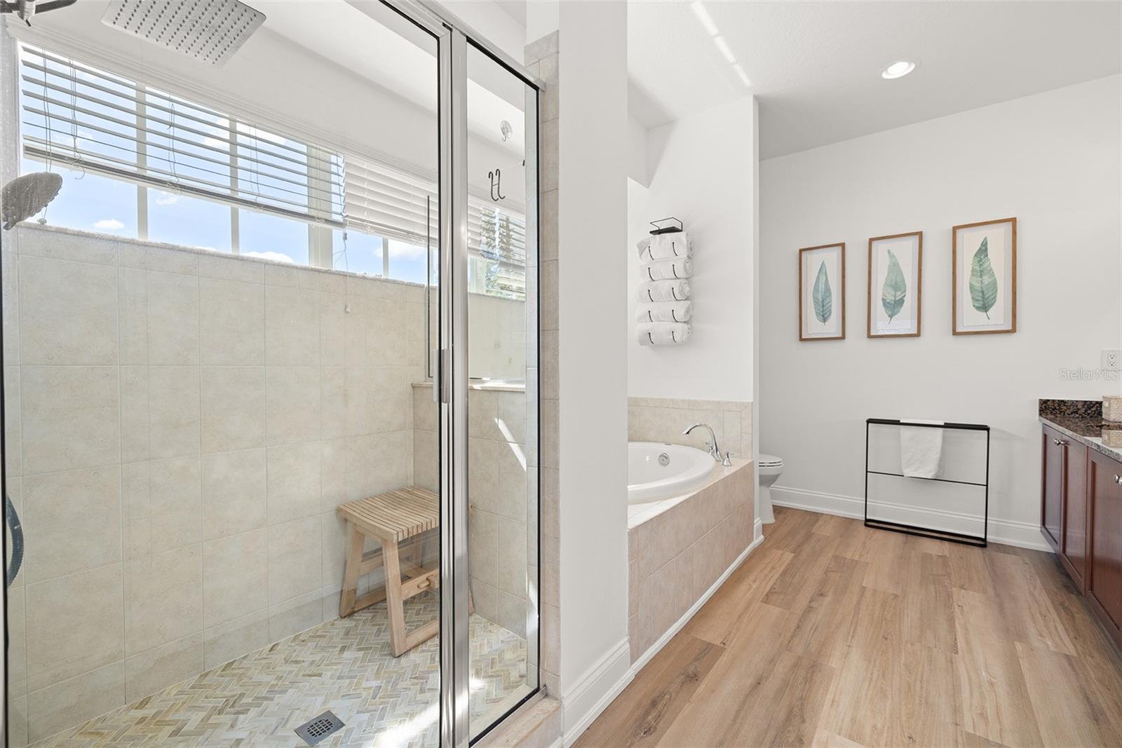 Primary bath with shower and tub