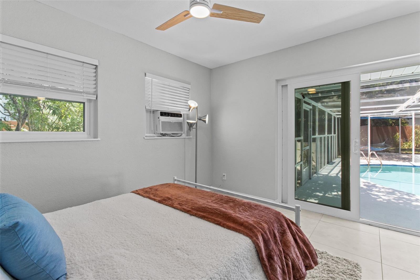 Guest house bedroom with closet.