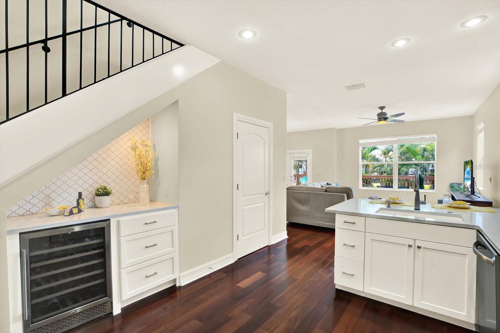 Wine fridge with built in bar area.