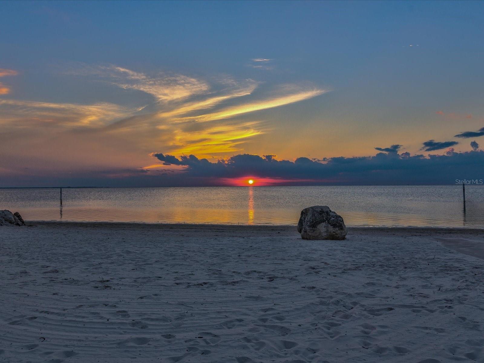 Sunset at the private member only beach