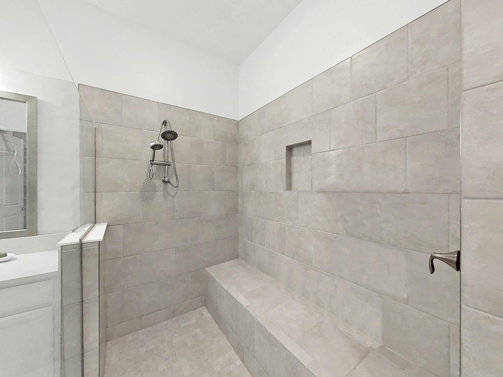 Master Large Walkin Shower with Bench.