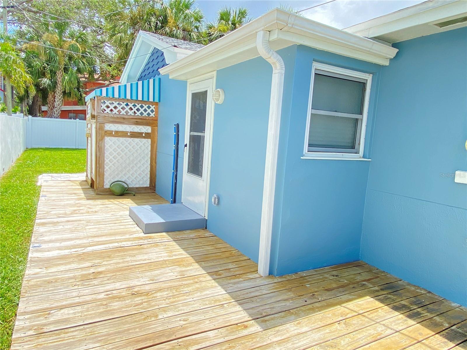 Backyard deck with outdoor shower