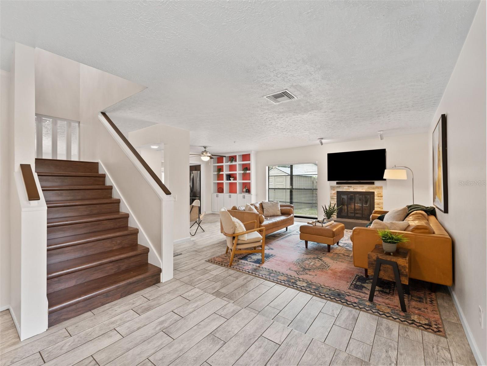 Your entry way steps down into the open floor plan.