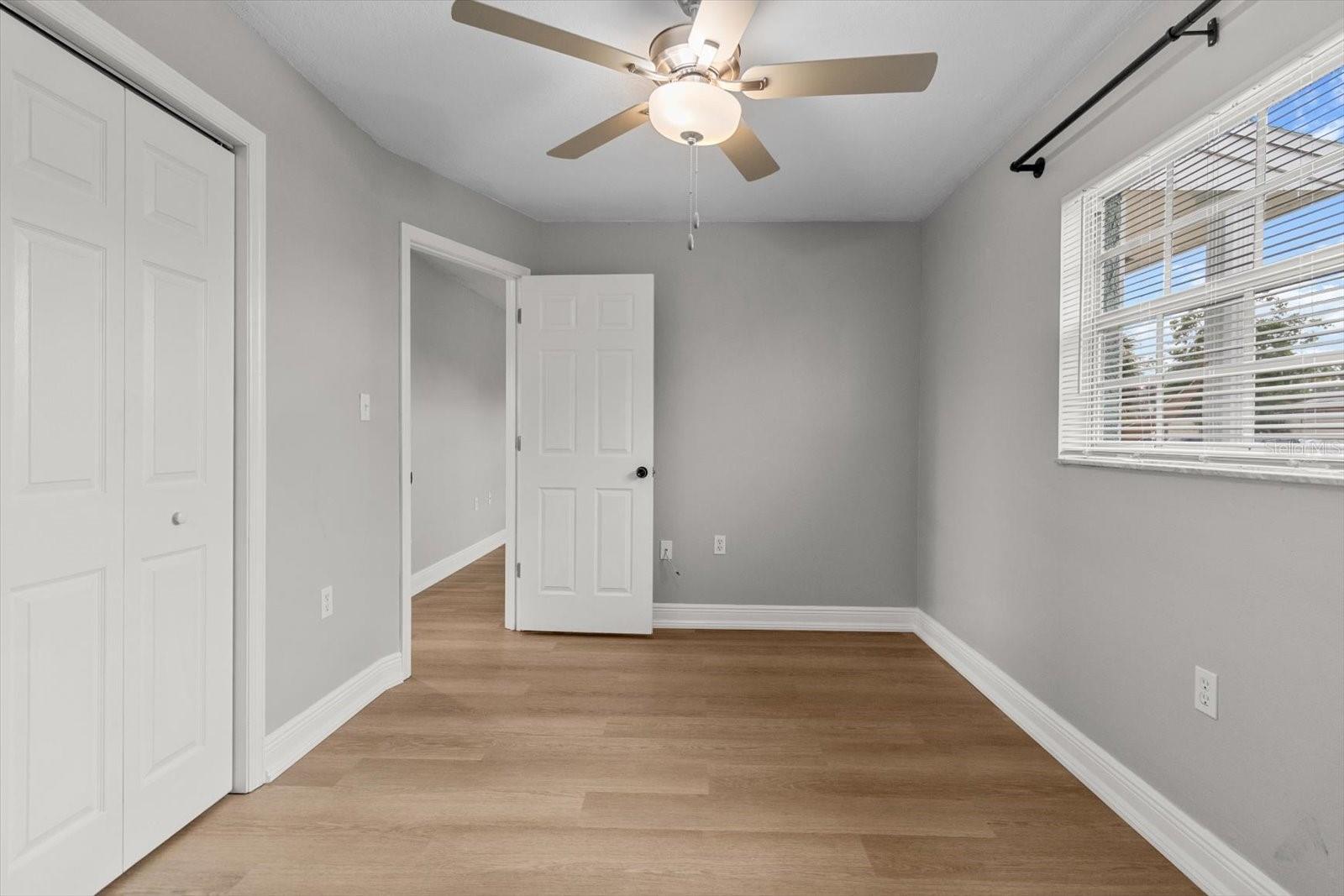 Clean lines and warm flooring offer a fresh start.