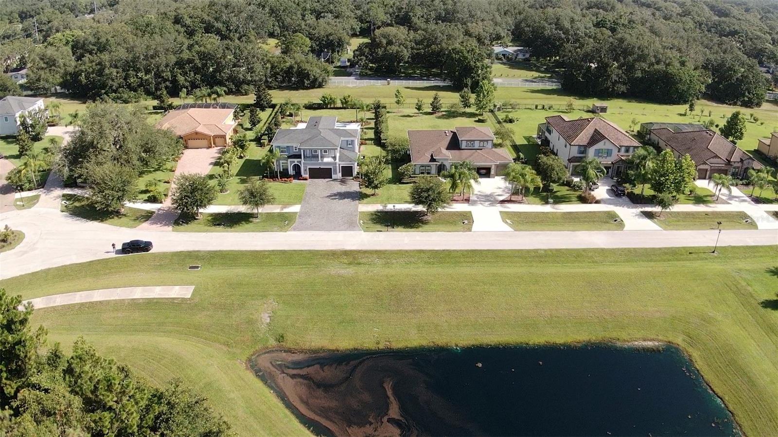 Aerial from across the street of front of home