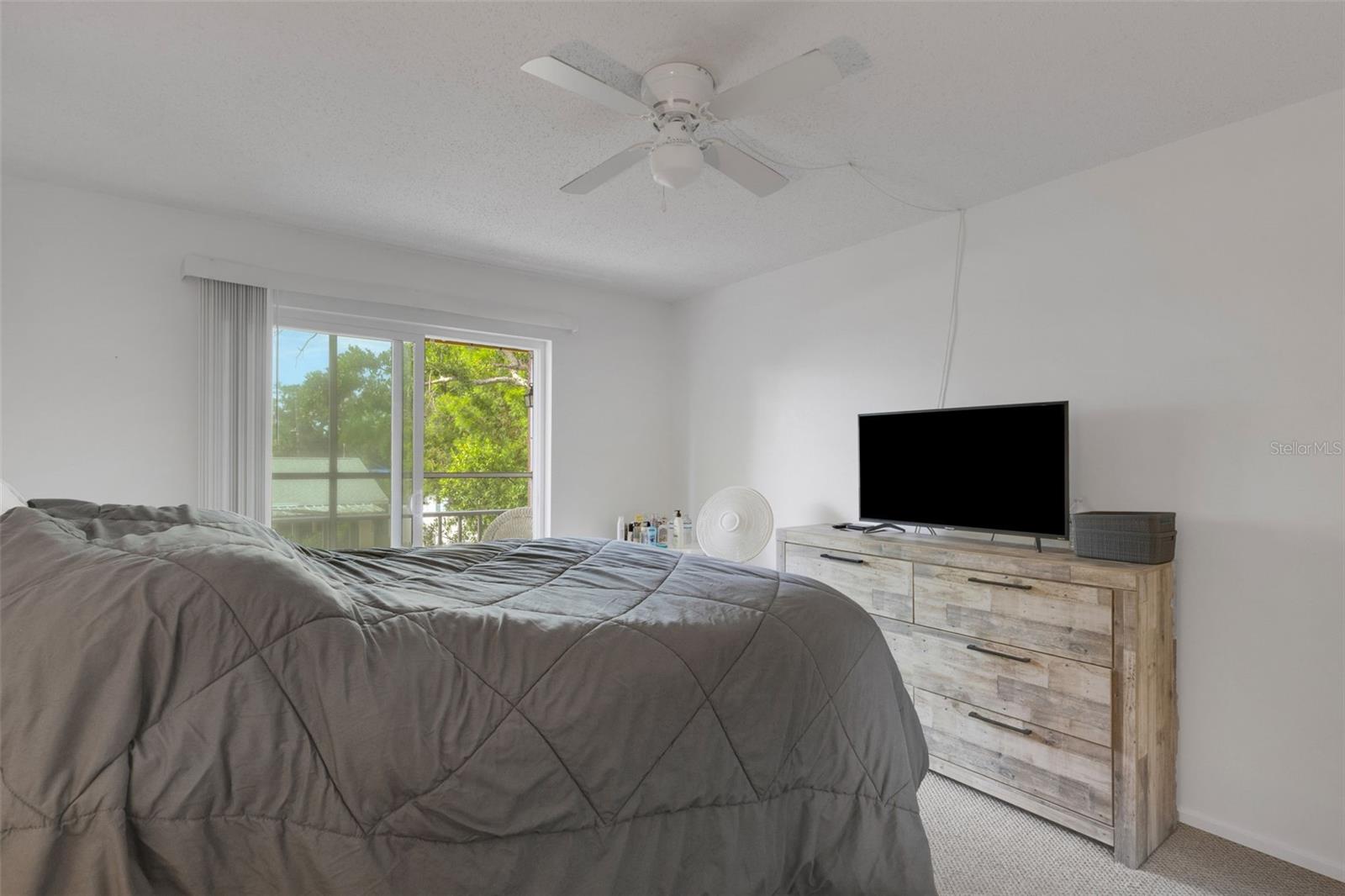 master bedroom with slider view