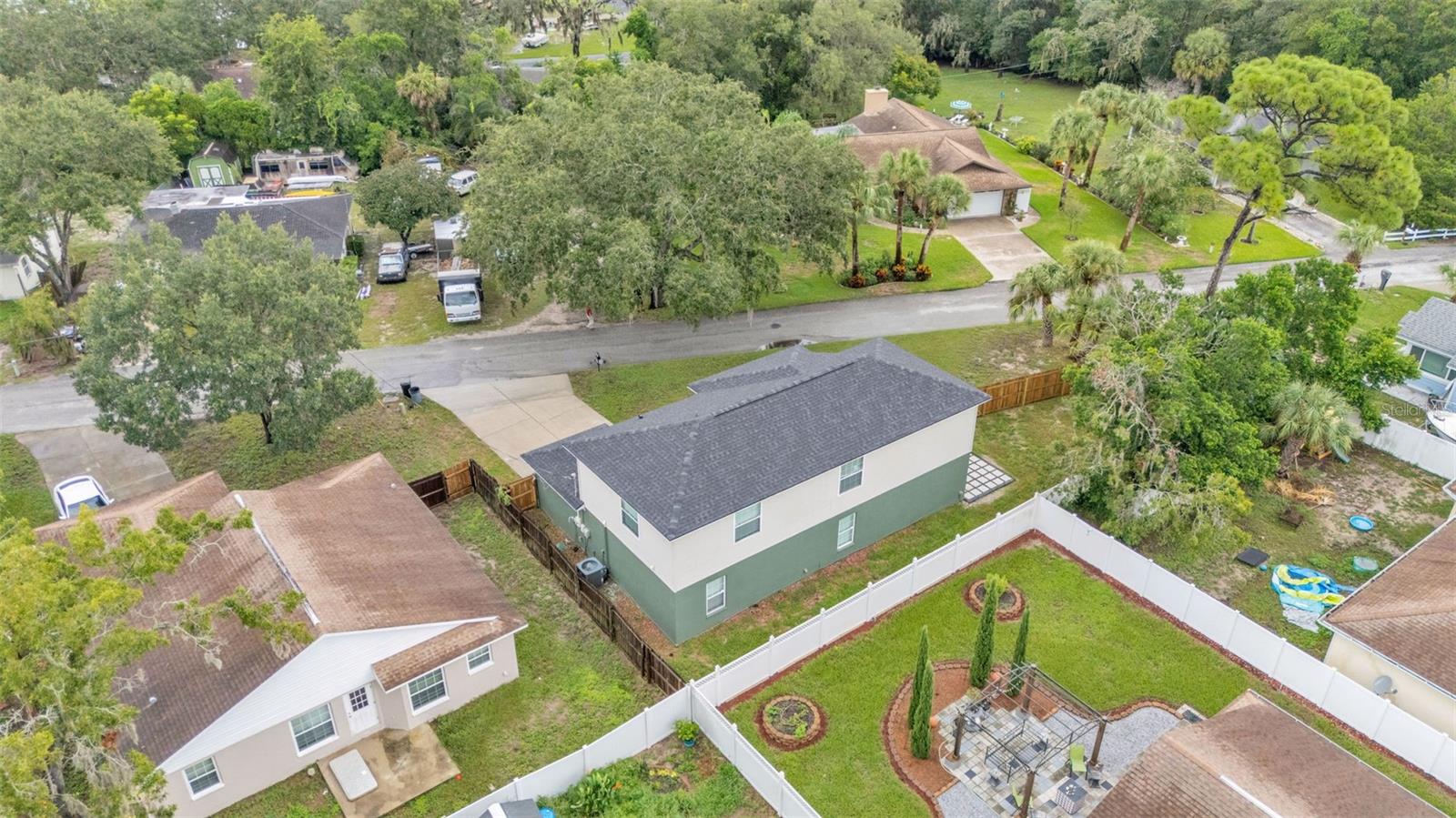 Aerial view of property and surrounding area.