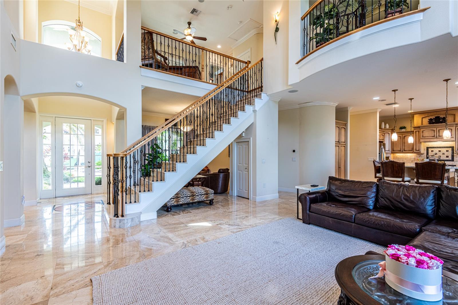 Open office upstairs on the left.