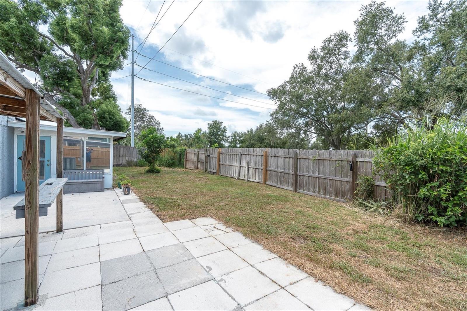 View of fenced back yard