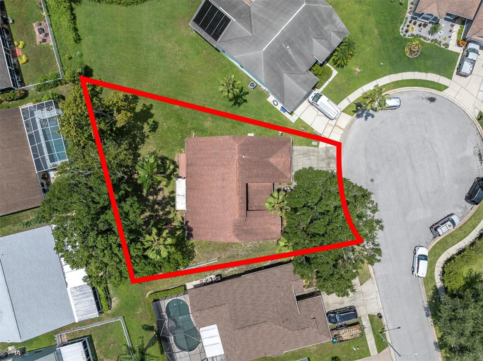 Drone view of home and lot drawing
